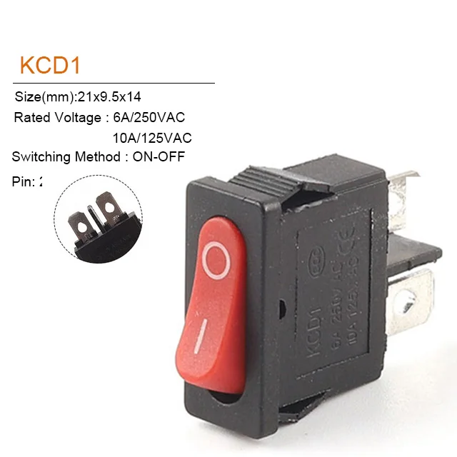 5/10 Stück 2Pin 2 Position Druckschalter 21X9,5mm Wippschalter KCD1 Snap-in on/Off Wippschalter 6A 250V/10A 125V Ausrüstung – Detail 4
