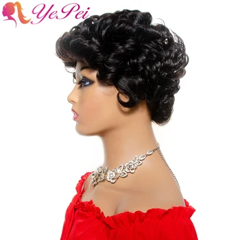 

Vintage Wave Short Wig Brazilian Human Hair Full Wigs For Women Glueless Machine Made Wig Natural Color Yepei Remy Hair