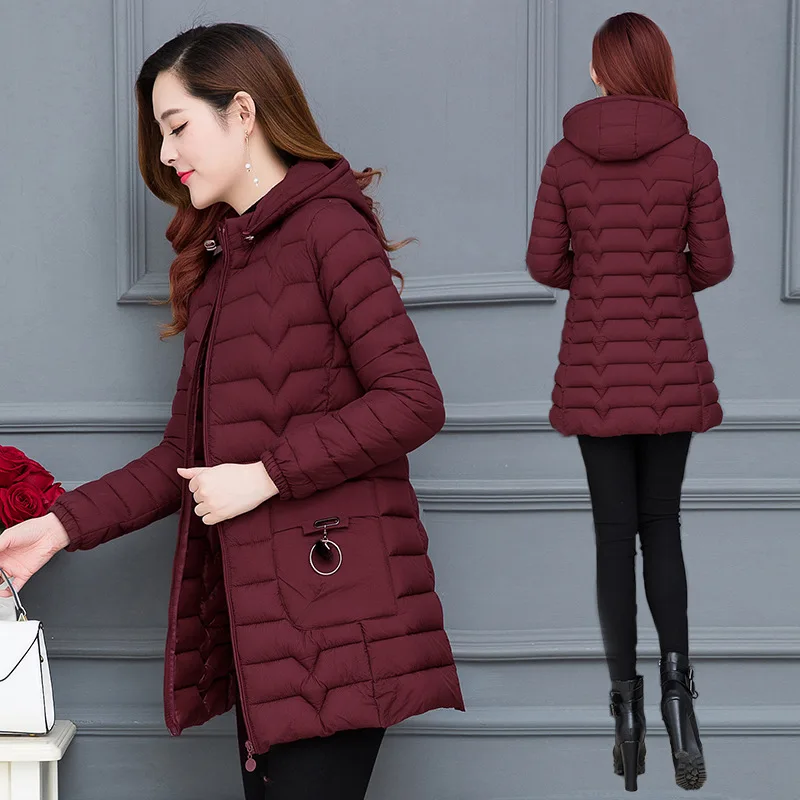 

2018 New Style Coat Women's Winter Cotton-padded Clothes Mid-length Korean-style down Jacket Cotton-padded Clothes Slim Fit Slim