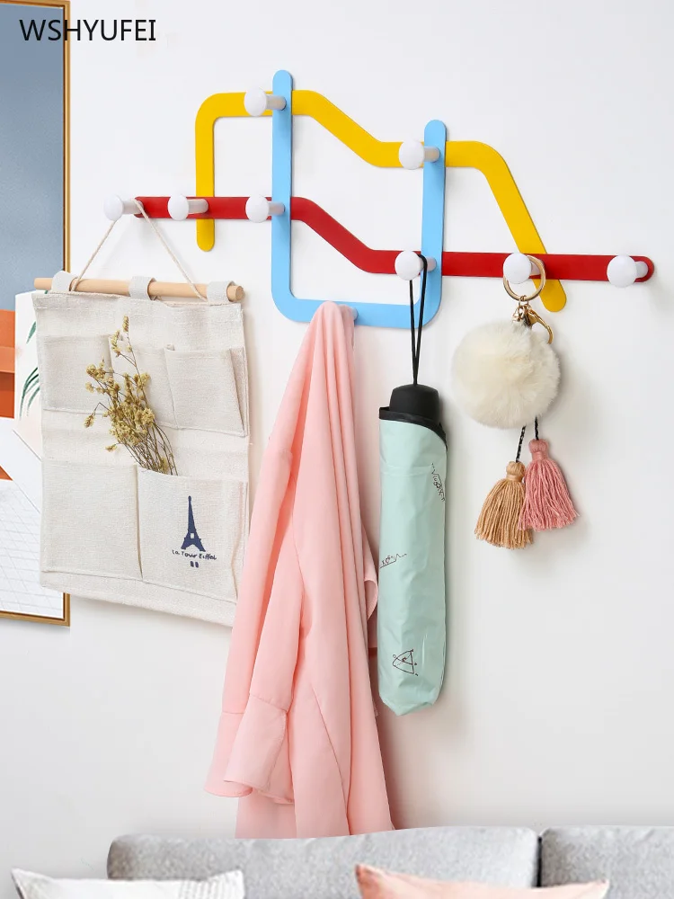 

Subway route modeling hanger door hook free punching nail wall hanging wall creative coat hat clothes key metal mesh red