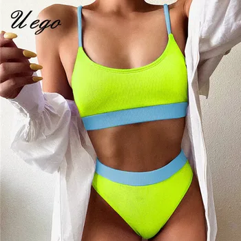 

Uego Push Up Bikini Swimsuit Crop Top High Waist Women Swimwear Mujer Biquini Summer Beachwear Sexy Bikinis Bathing Suit Bather