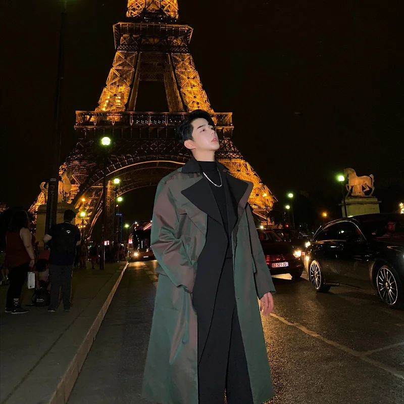 Мужская двухслойная Свободная Повседневная винтажная длинная куртка с воротником, верхняя одежда, мужская уличная одежда в стиле хип-хоп, ветровка, плащ, пальто