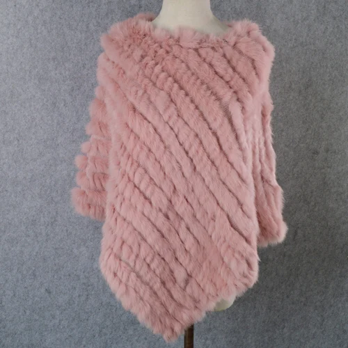 pink Модное пончо из натурального кроличьего меха, шарф из натурального кроличьего меха, вязаные эластичные женские вечерние шарфы из натурального кроличьего меха - Цвет: pink