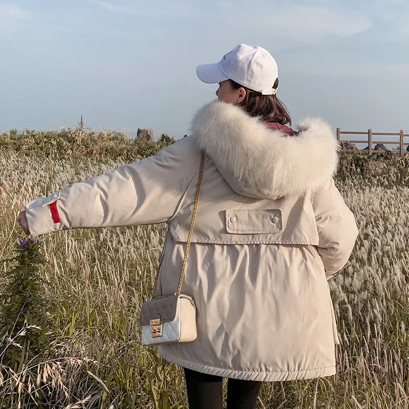 

Big fur collar pie overcoming down down cotton coat cotton coat women's new autumn and winter mid-length loose coat