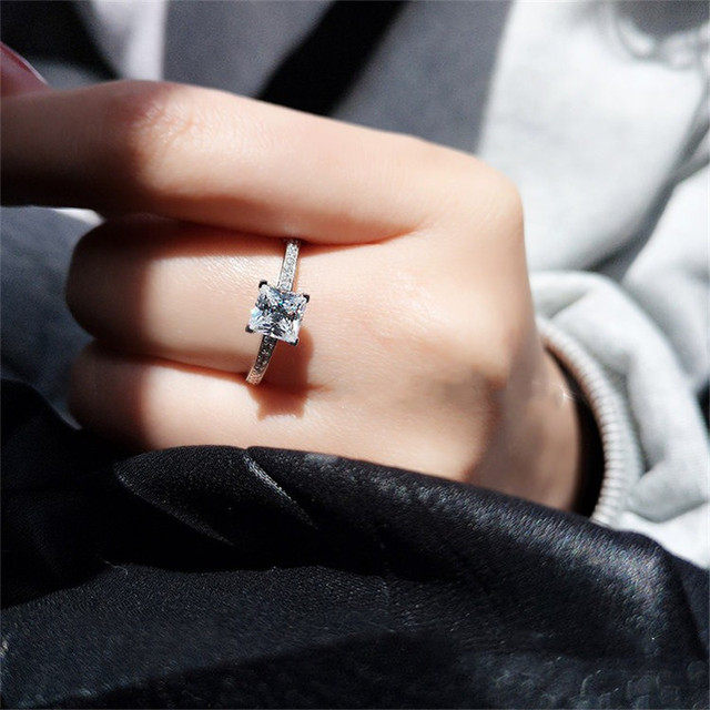 Diamond Rings For Women Zircon Charms Bridal White Gold Engagement Promise Ring Trendy Korean Marriage Jewelry Wholesale