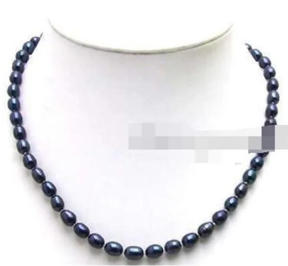 7-8 мм рисовый черный натуральный пресноводный жемчуг 1" NECKLACE-ne5591