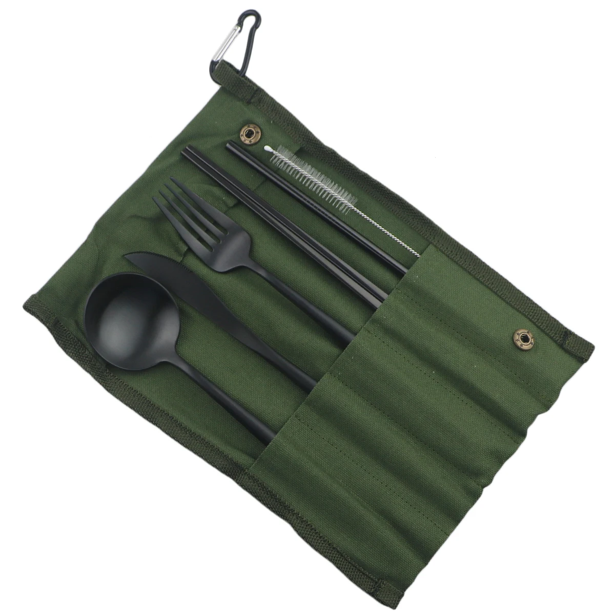 Green A Bag Black Красочный портативный набор столовых приборов для хранения путешествий Набор ножей вилка ложка палочки для еды набор соломинок пикники офисы посуда для барбекю - Цвет: Green A Bag Black