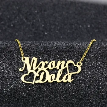 

Fashion Custom Stainless Steel 2 Name Heart Necklace for Women Personalized Letter Name Trend Choker Necklace Gift