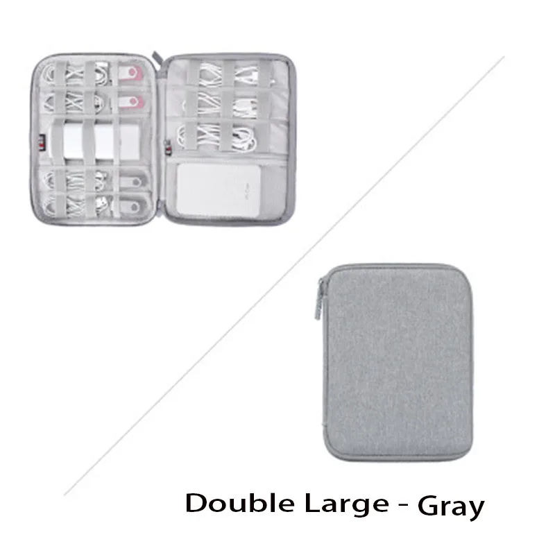 Double large gray Цифровая сумка для наушников сумка USB кабель для передачи данных Органайзер Ручка power Bank Дорожный комплект чехол Аксессуары для электроники - Цвет: Double large gray