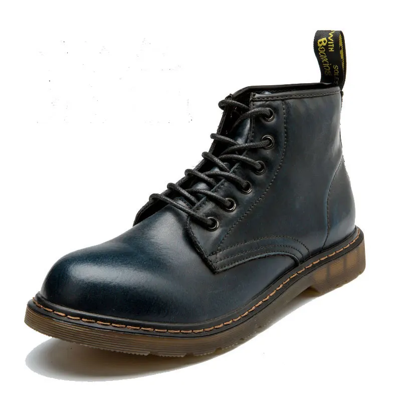 Синий Мужские зимние ботинки из натуральной кожи; doc martins; красивые Ботинки Martin в британском стиле; винтажные классические ботинки-дезерты в стиле милитари; ботильоны в байкерском стиле - Цвет: Синий
