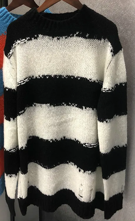 SW19735-2 В полоску; Детский свитер осенью и зимой blususa mujer de moda свитер свободного покроя контрастных цветов, шерстяная одежда для женщин - Цвет: SW19735-2