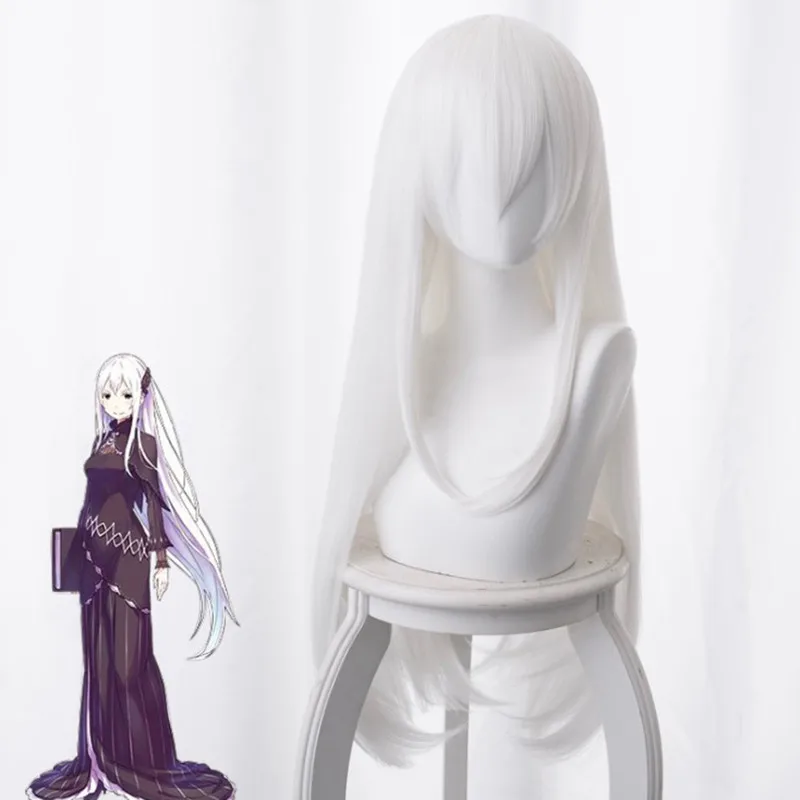 

Re Life in a Different World from Zero Ram Echidna Cosplay Wigs 80cm Long White Straight Hair Wig for Halloween Party Carnival