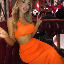 Женский сексуальный короткий жилет без рукавов, модная Однотонная юбка до середины икры с высокой талией, женский летний повседневный костюм