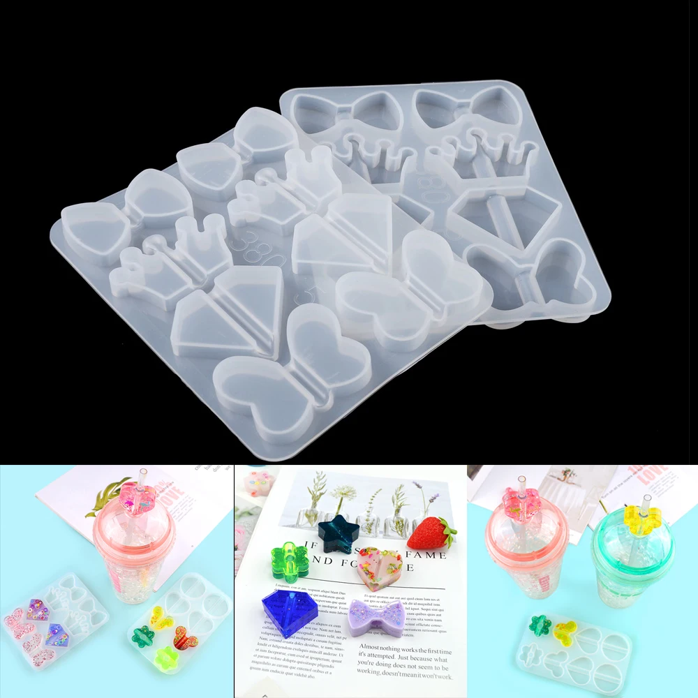 3 Kinds Straw Topper Resin Molds Straw Topper Attachment Silicone Molds  Epoxy Resin Casting Mold Flower Heart Molds for Straws