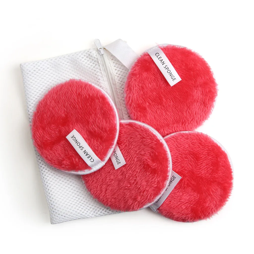 Пуф для макияжа, основа для макияжа, 4 шт., микрофибра, подушечки для удаления мягкого полотенца, Очищение лица, макияж, прозрачная губка, красный Aug