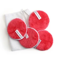 Пуф для макияжа, основа для макияжа, 4 шт., микрофибра, подушечки для удаления мягкого полотенца, Очищение лица, макияж, прозрачная губка, красный Aug