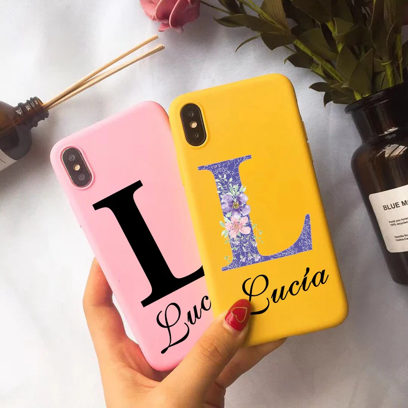 

Custom Personalised Name Vintage Flower Letter Phone Case For iPhone 6 7 8 Plus X XS Max XR Matte Soft Phone Case