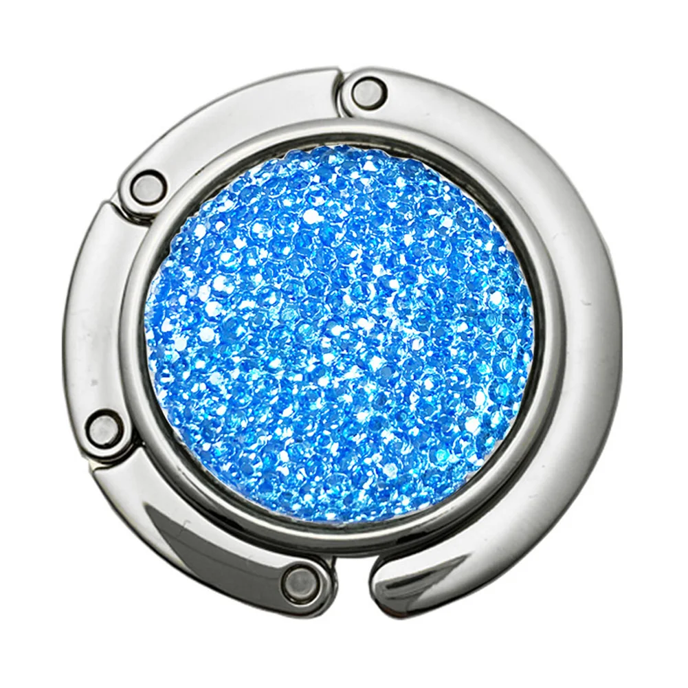 Blue Нескользящая вешалка для сумок, крючок из цинкового сплава, портативный кошелек, практичный круглый прочный Блестящий стол, стразы, складной подарок - Цвет: Blue