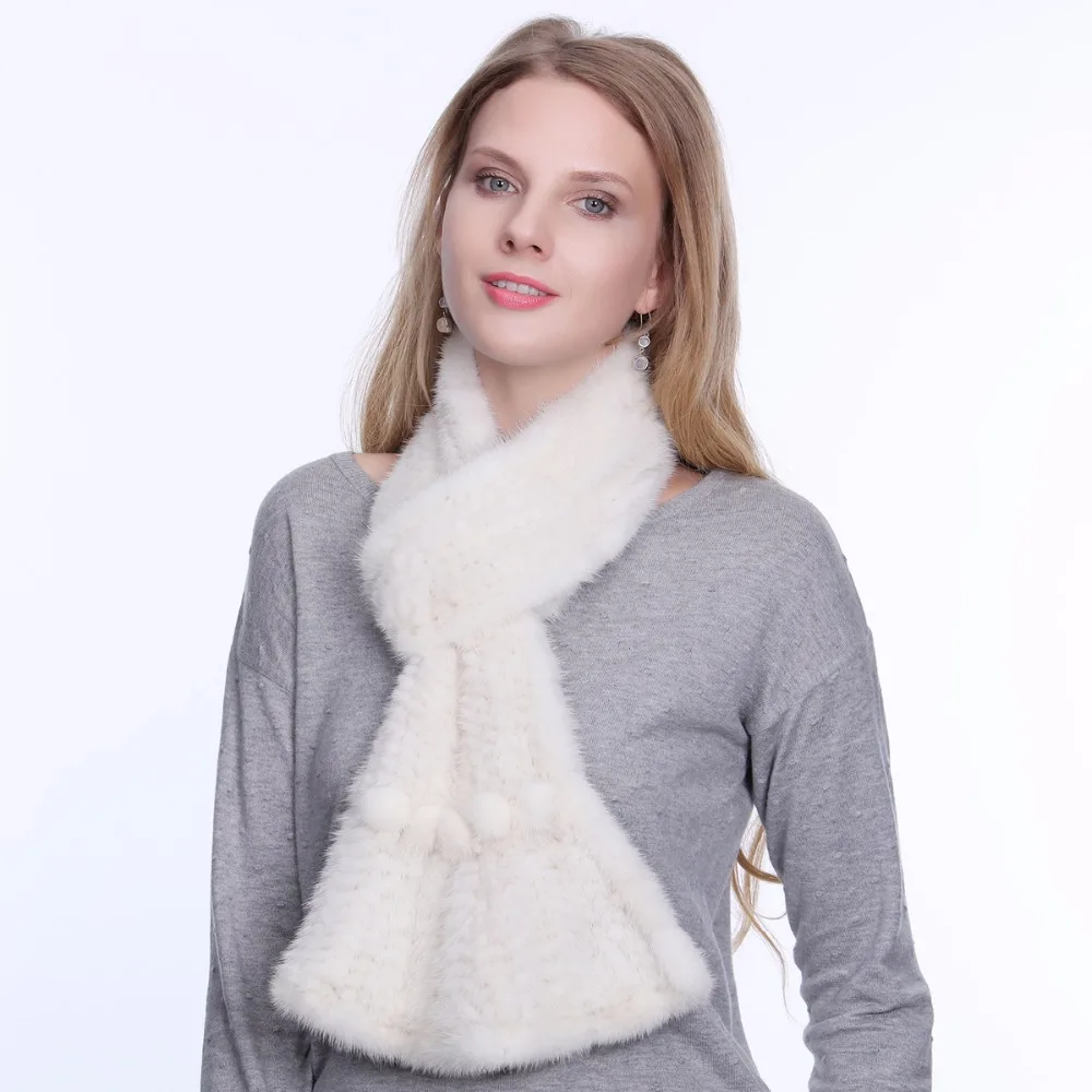 Luxury women real mink fur scarf fashion lady winter muffler knitted genuine mink fur neckerchief brand fur scarves