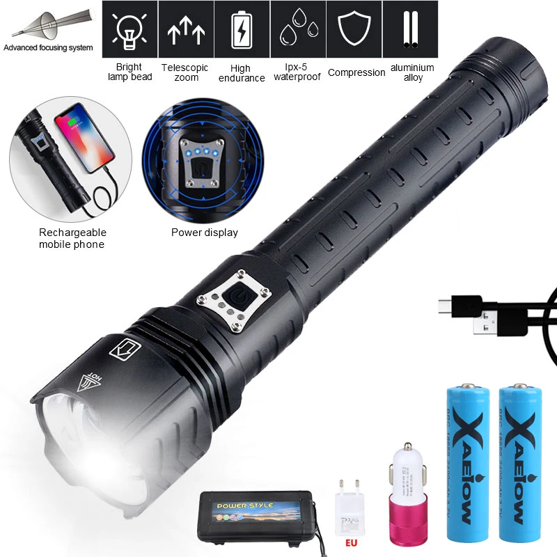 Ultra Bright LED Light Tactical Zoomable Torch USB Rechargeable Flashlight Lamp
