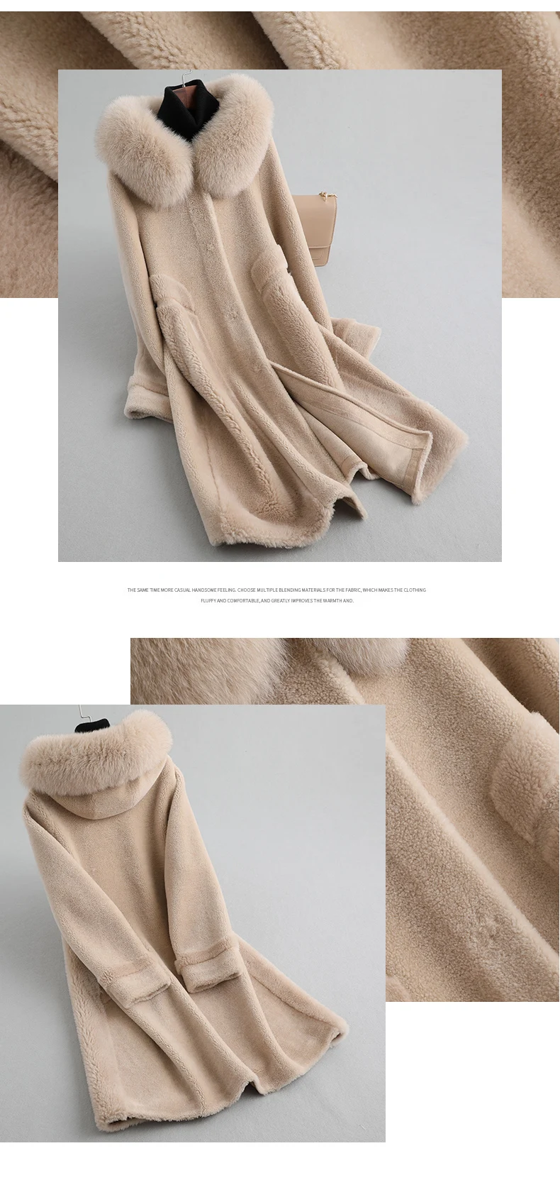 Модное Новое теплое пальто из овечьей шерсти женское длинное пальто с капюшоном для женщин воротник из лисьего меха композитный мех Рождественский подарок C930-11