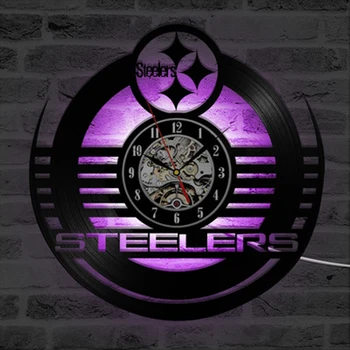 

Steelers Vinyl Record Wall Clock Modern Design Football Team Vinyl Clock with 7 Colors LED Change 3D Wall Watch Home Decor
