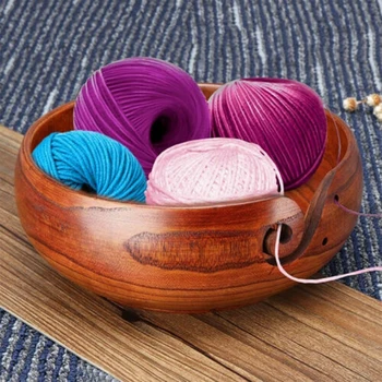 

21-23CM Wooden Yarn Bowl Holder Handmade Non Slip Yarn Knitting Crochet Storage Organizer for Home Sewing Supplies