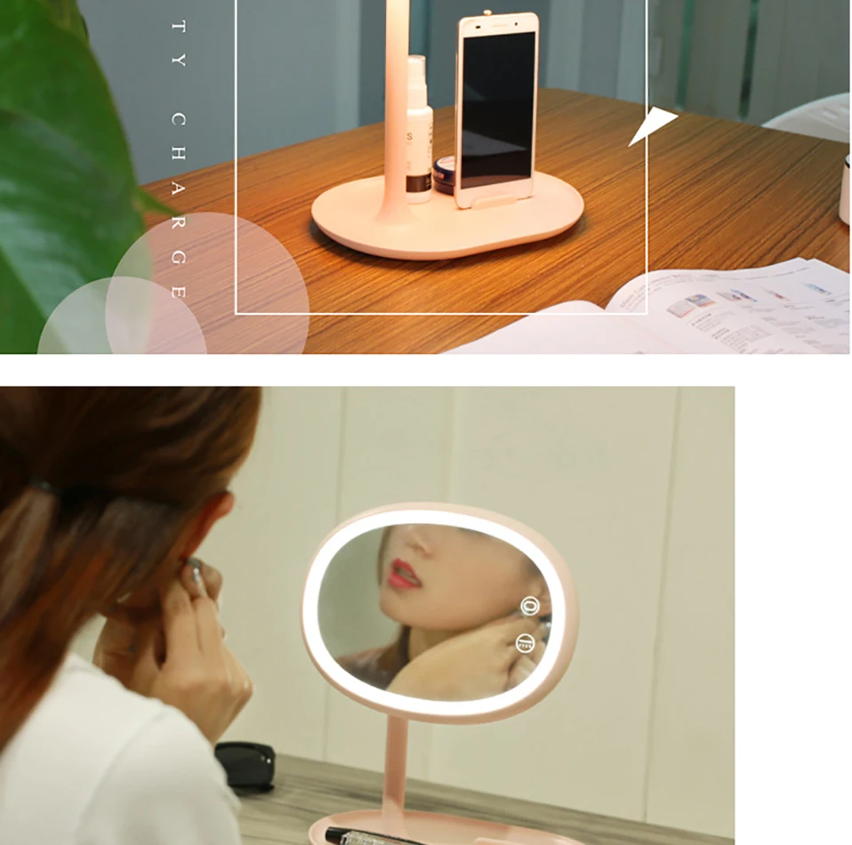 Espelho de Maquiagem com Luz Espelho de Maquiagem Lâmpada de Mesa Rotativo com Suporte do Telefone Luz de Preenchimento Maquiagem Vaidade Espelho Led 180 24 Espelho de maquiagem com luz led espelho
