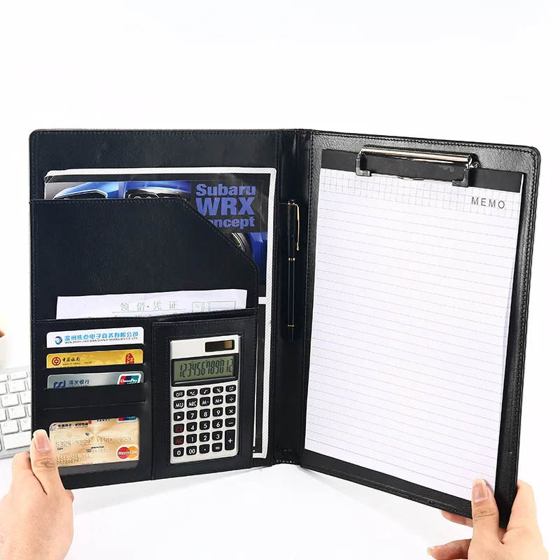 

Business Office File Folder Information With Calculator Board Clip A4 Leather Manager Folders Can Be Customized Logo Portfolio