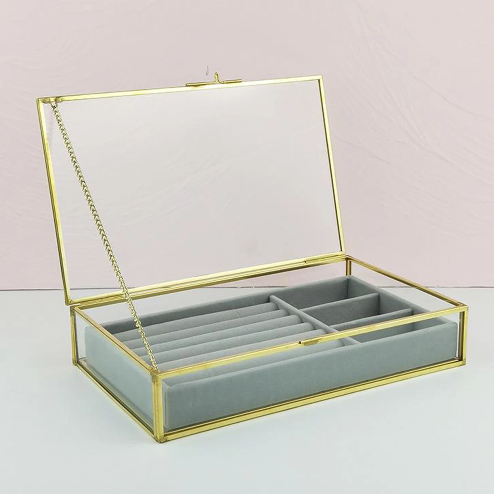 Velvet Clear Lid Jewelry Box Organizer Showcase Display Case Storage Ring Earrings