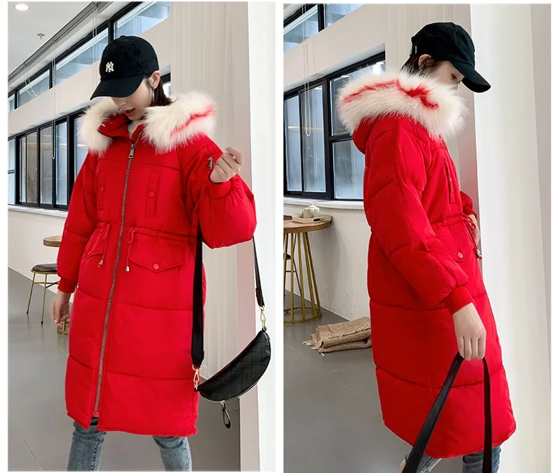 UHYTGF parkas mujer 2XLplus Размер куртка Женский меховой воротник с капюшоном зимний пуховик теплая верхняя одежда зимняя ветрозащитная Парка женская 787