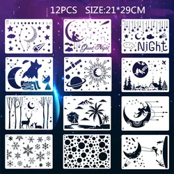BalleenShiny 12 pçs/set 21*29 centímetros Céu Estrelado Pintura Tema Template PET DIY Camadas Stencils Pintura Impressão Scrapbook Gift Aid