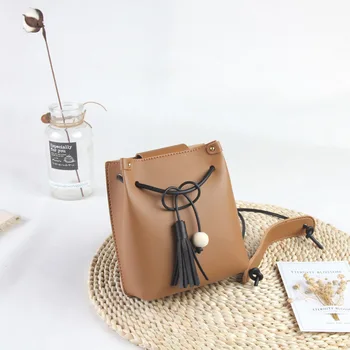 

New Style WOMEN'S Bag Retro Bucket Bag Pu Shoulder Bag Tassel Bag Fashion Leisure Bag