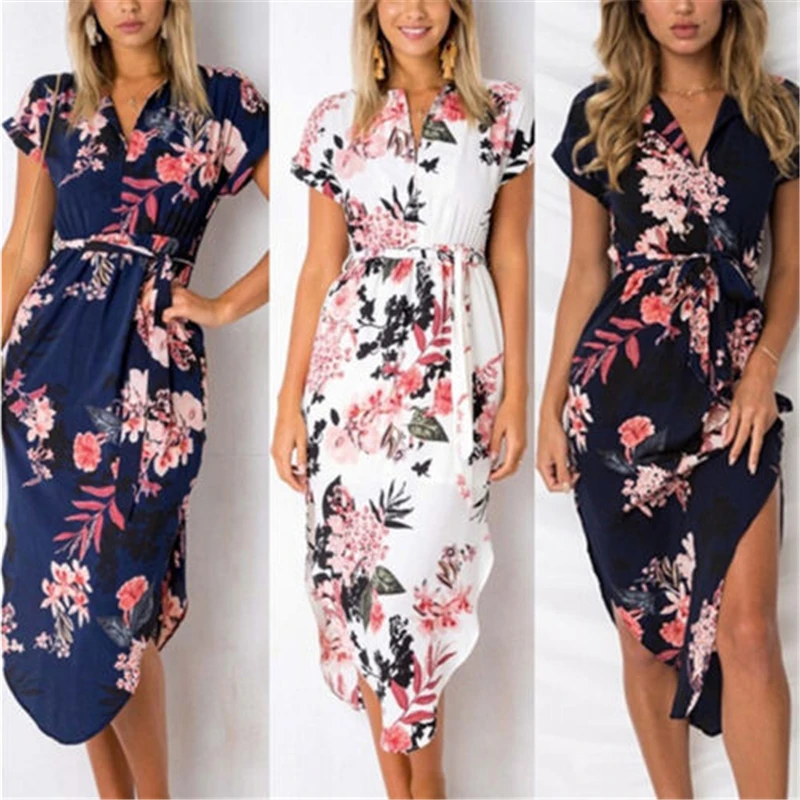 

Fashion Women Boho Floral Printed Dress Plus size S-XXXL Ladies Party Evening Summer Beach Sundress Holiday Clothes