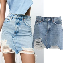

Dave&Di Denim England High Street Vintage High Waist Washed Hole Sexy Faldas Mujer Moda 2021 Mini Skirt Women