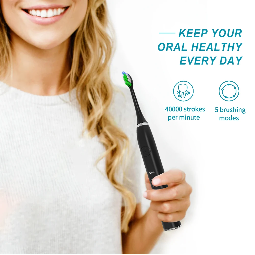 Genkent Sonic Electric Toothbrush IPX7 Waterproof Cordless Rechargeable Toothbrush with 2 Replacement Brush Heads Black White Genkent Sonic Electric Toothbrush IPX7 Waterproof Cordless Rechargeable Toothbrush with 2 Replacement Brush Heads Black White