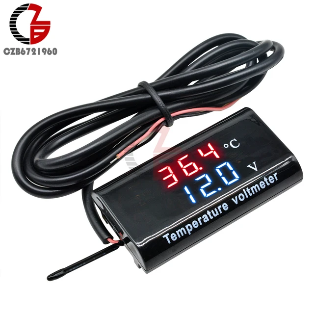 Voltmètre numérique étanche pour voiture et moto, testeur de batterie,  compteur de tension, capteur de température, IPX6, Therye.com, DC 8-18V, 12V  - AliExpress