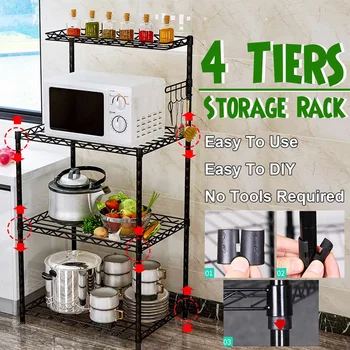

4 Tiers Adjustable Microwave Shelf Rack Kitchen Shelf Spice Organizer Kitchen Storage Rack Bathroom Shelf Book Shoes Shelve