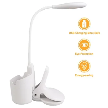 

Rechargeable LED Desk Lamp Adjustable Brightness Eye Protection Reading Light Portable Clip On Light With Flexible Gooseneck