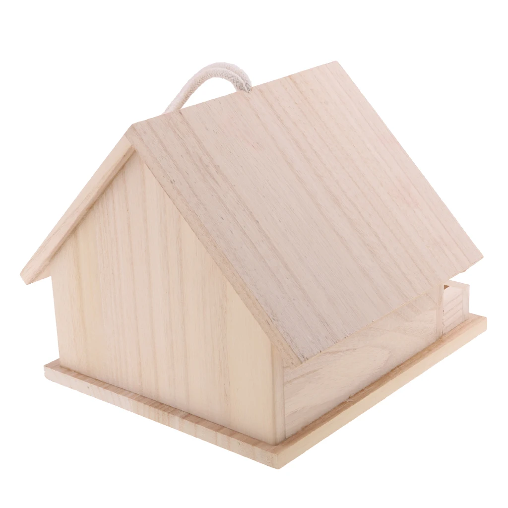 Wooden Bird House Birdhouse Hanging Nest Nesting Box With Rope Home Garden L