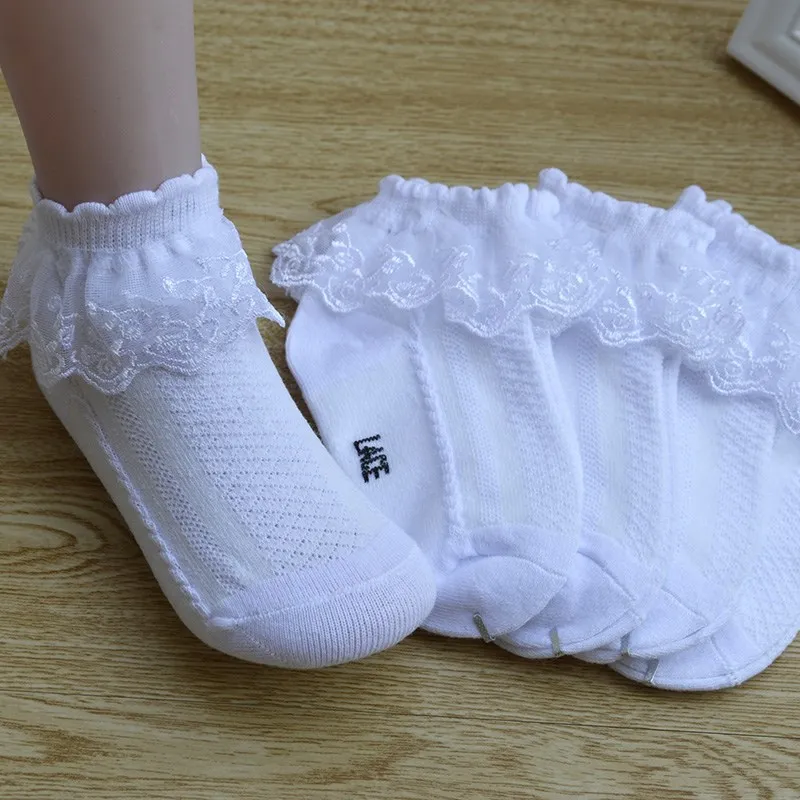 Детские тонкие носки на шнуровке для девочек летние тонкие носки для девочек из чистого хлопка для студентов женские носки белые короткие колготки для танцев
