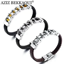Азиз BEKKAOUI панк из нержавеющей стали локомотив цепи браслеты для мужчин винтаж мужской кожаный браслет веревочный браслет подарок Прямая поставка
