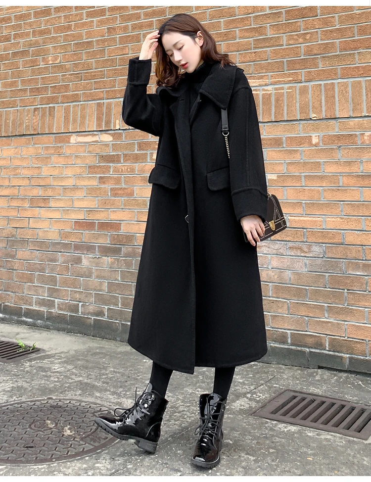Plus Size Womens Coats Wool Winter Jacket Women Korean womens winter long coats elegant Loose Long Thicken Black Women Coat