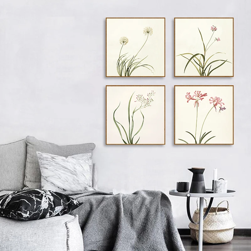 

Scandinavian Flowers Plants Wall Art Canvas Painting Home Decoration Watercolor Nordic Posters Botanical Pictures for Living Roo