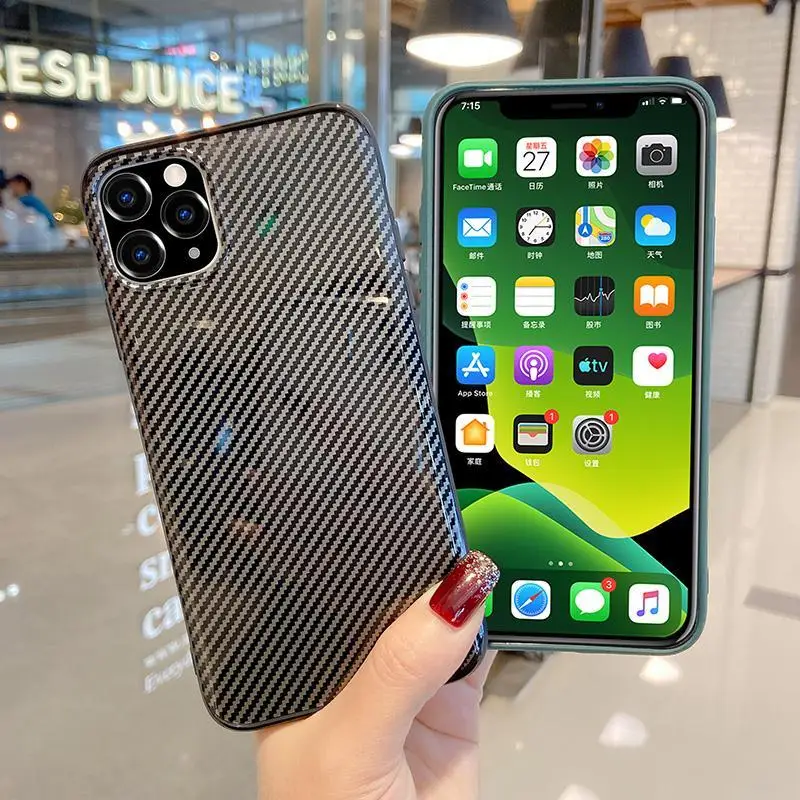 Силиконовый чехол из углеродного волокна для iphone 11Pro SE 2020 XR XS Max полноразмерный