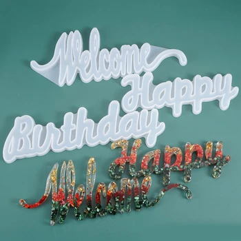 

1 Pc DIY Crafts Crystal Epoxy Resin Mold Birthday English Blessing Words Doorplate Listed Decoration Casting Silicone Mould