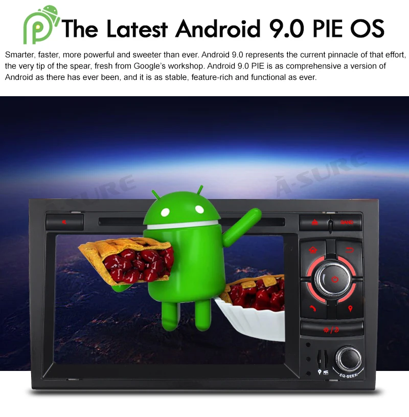 Perfect A-Sure 7 Inch 2 Din 8 Core Android 9.0 Radio GPS DVD Player Navigation For Audi A4 (2002-2007) S4 RS4 8E 8F B9 B7 SEAT EXEO RNS 10