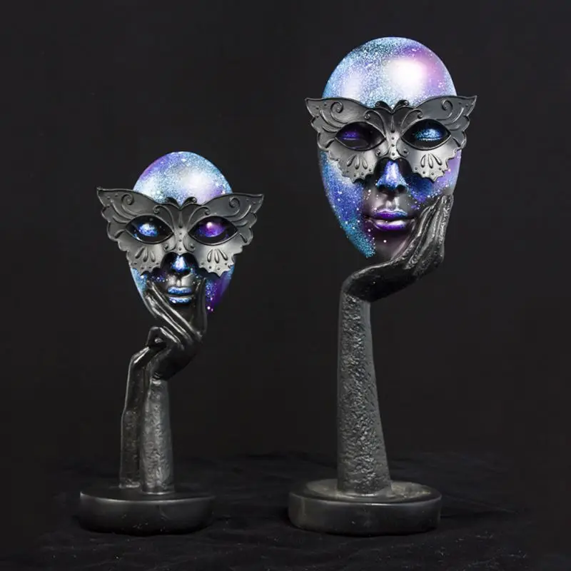 

Halloween Decorations Thinking Lady Mask Statues Abstract Sculpture Holiday Collectible Figurines Home Office Tabletop Decor