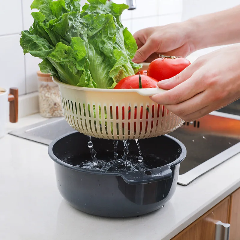 Double-layer hollow fruit bowl drain basket household fruit basket washing basket kitchen washing