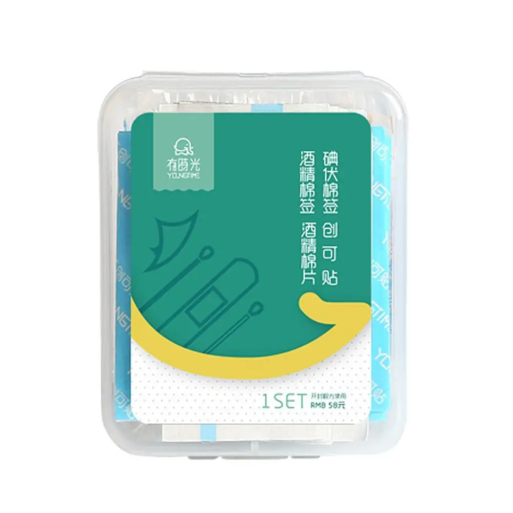 

4 In 1 Disposable Small Wound Emergency First Aid Supplies Kit Iodine Swab Alcohol Cotton Stick Wipes Adhesive Bandage Portable
